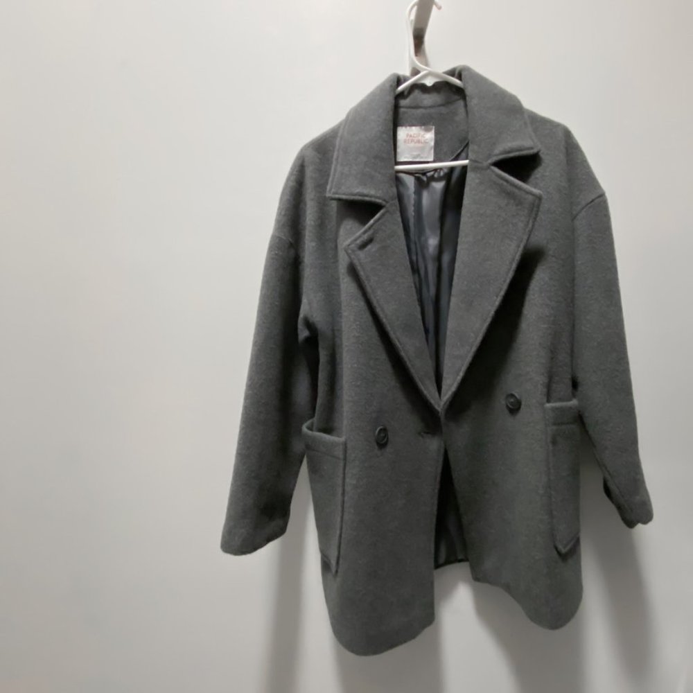 Pull And Bear Basic Grey Synthetic Wool Coat - image 3